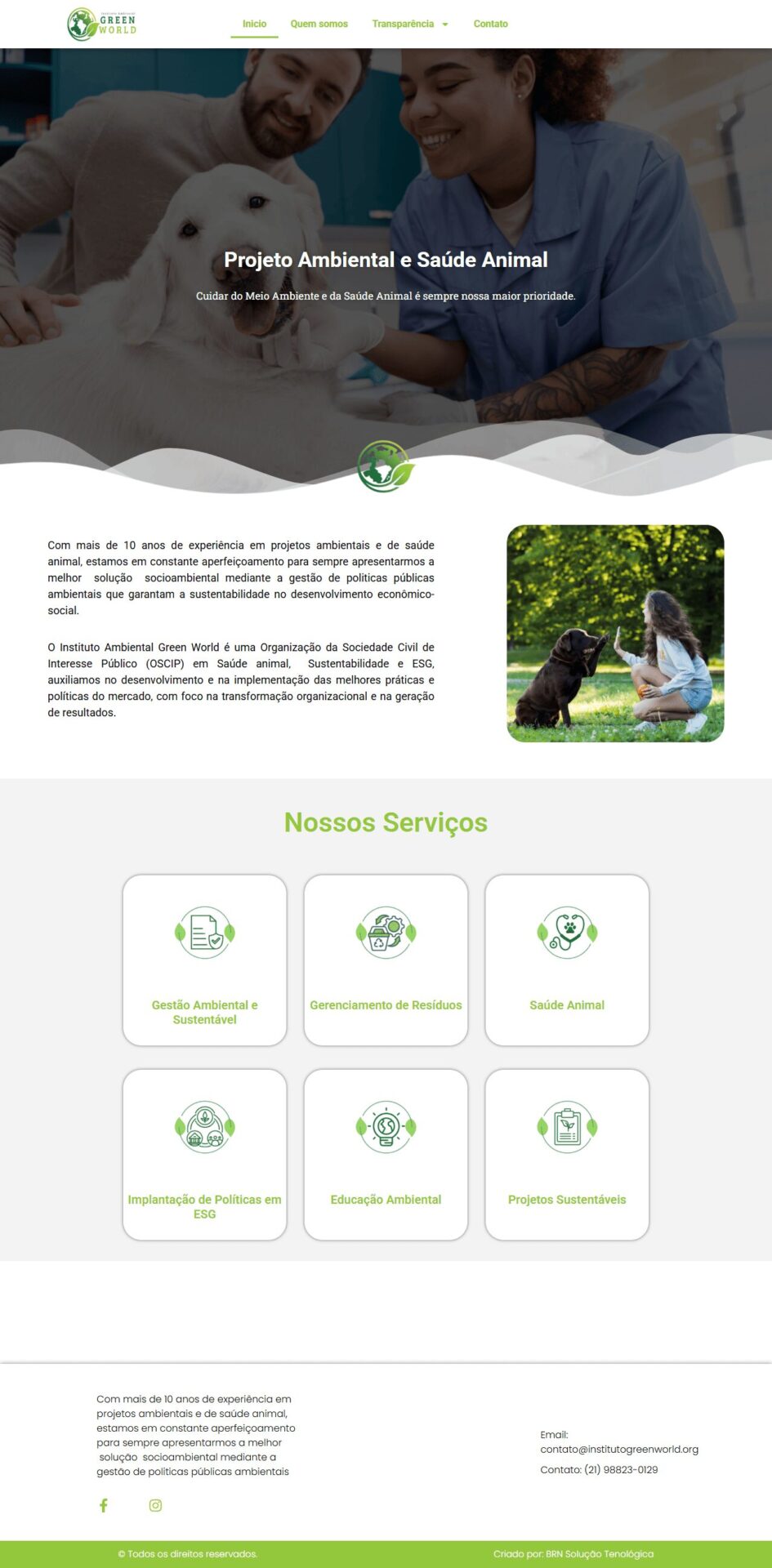 Website do Instituto Green World desenvolvido pela BRN Solução Tecnológica