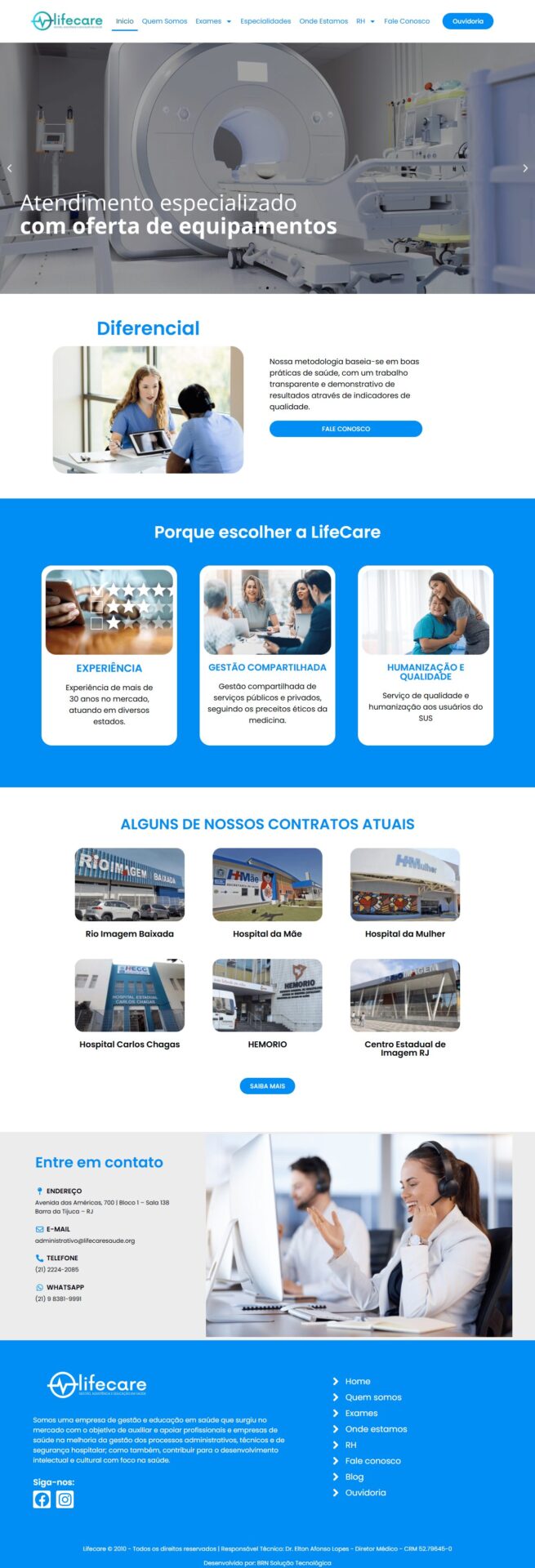 Website do LifeCare Saúde desenvolvido pela BRN Solução Tecnológica