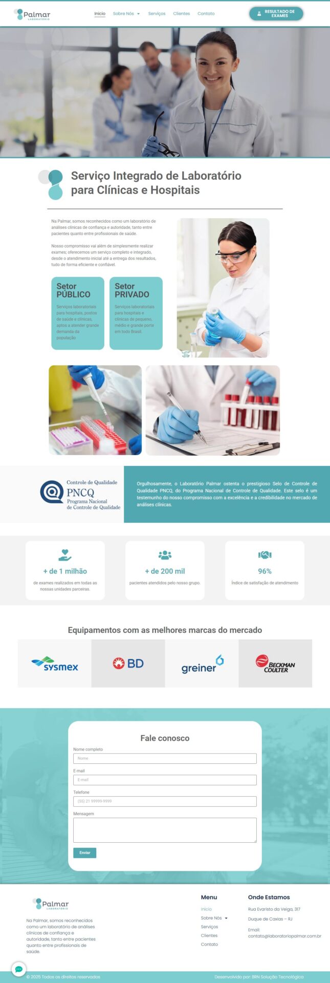 Website do Palmar Laboratório desenvolvido pela BRN Solução Tecnológica